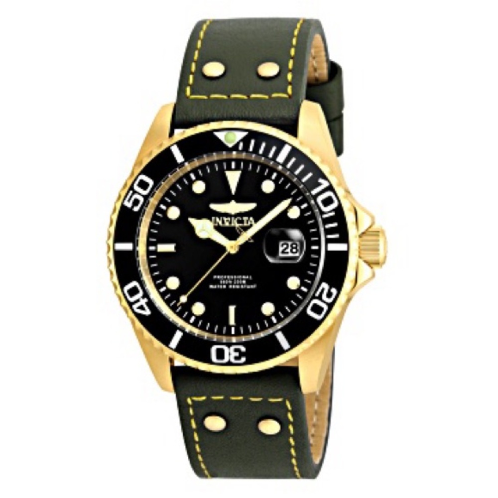 Invicta Pro Diver 43mm Black Dial Leather Band Quartz Watch